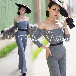 Le Palais Vintage Gray Off-Shoulder Jumpsuit